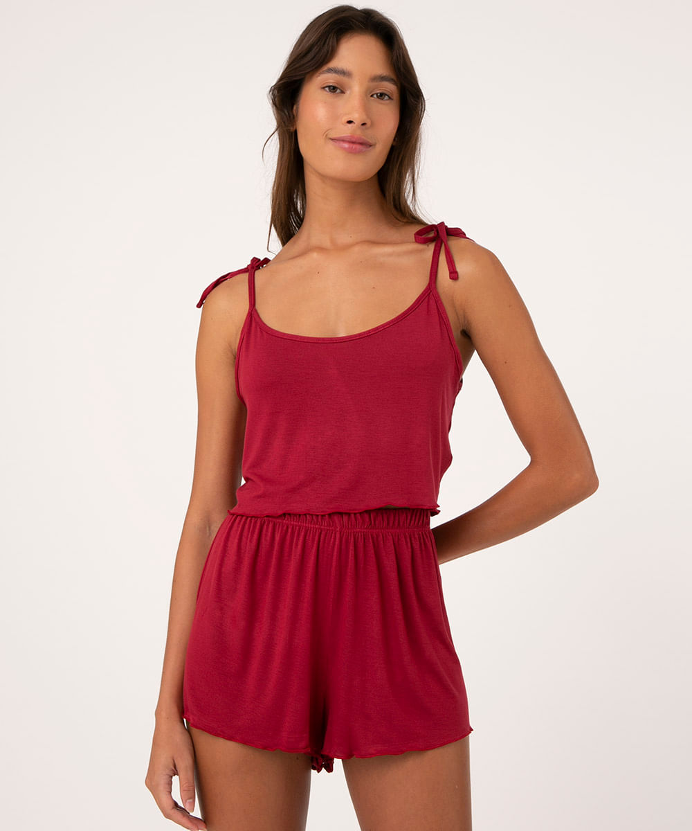 Short Doll Cropped Alça Laço Vinho