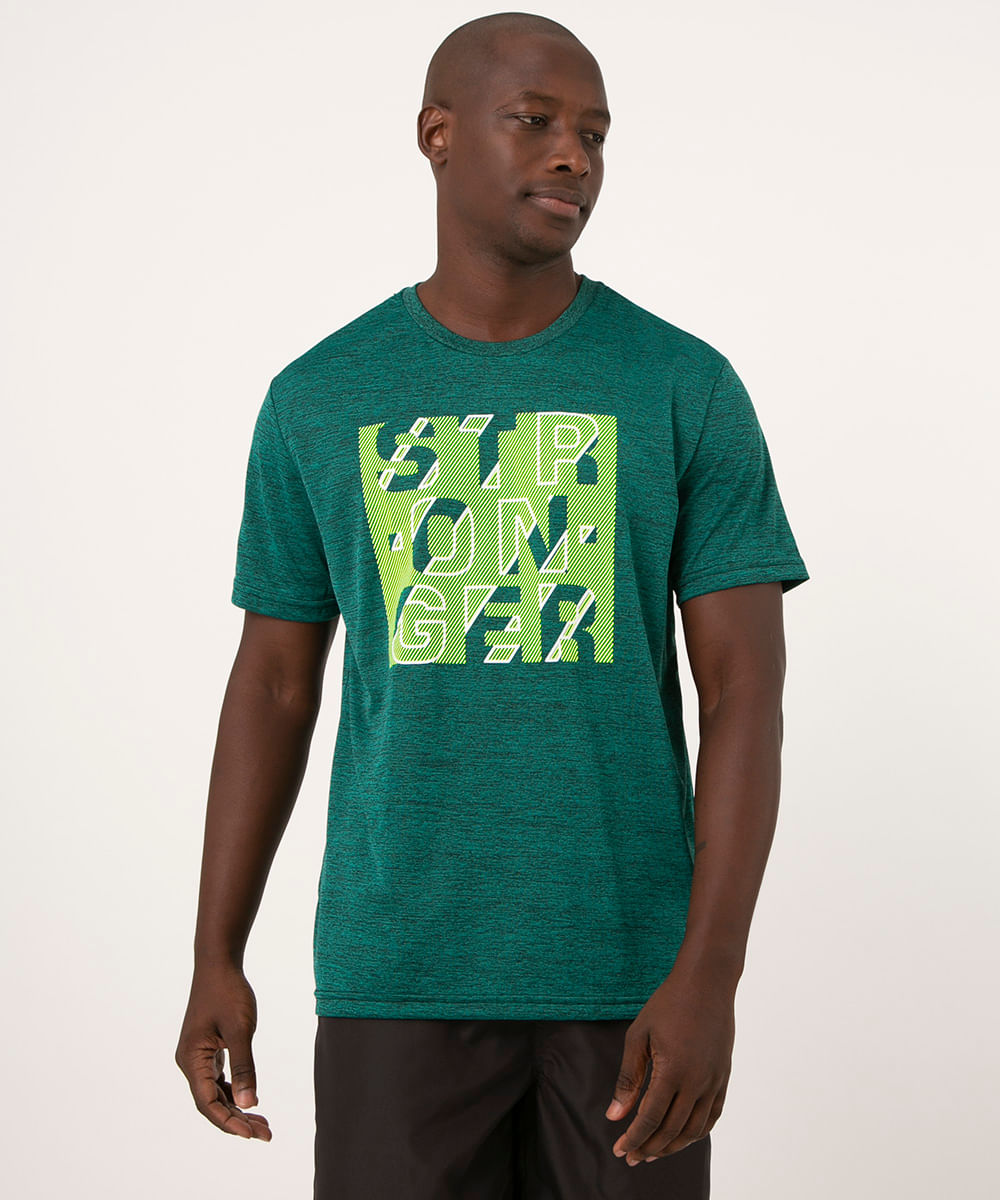 Camiseta Masculina Esportiva Ace "Stronger" Manga Curta Decote Careca Verde Escuro