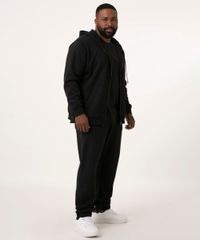 Calça Plus Size de Moletom Básica Preta Masculina