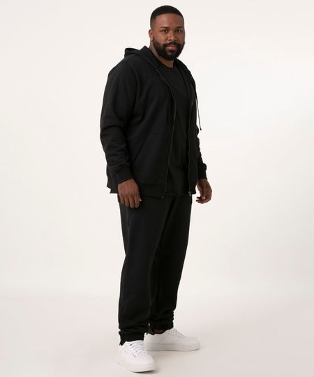 Calça Plus Size de Moletom Básica Preta Masculina