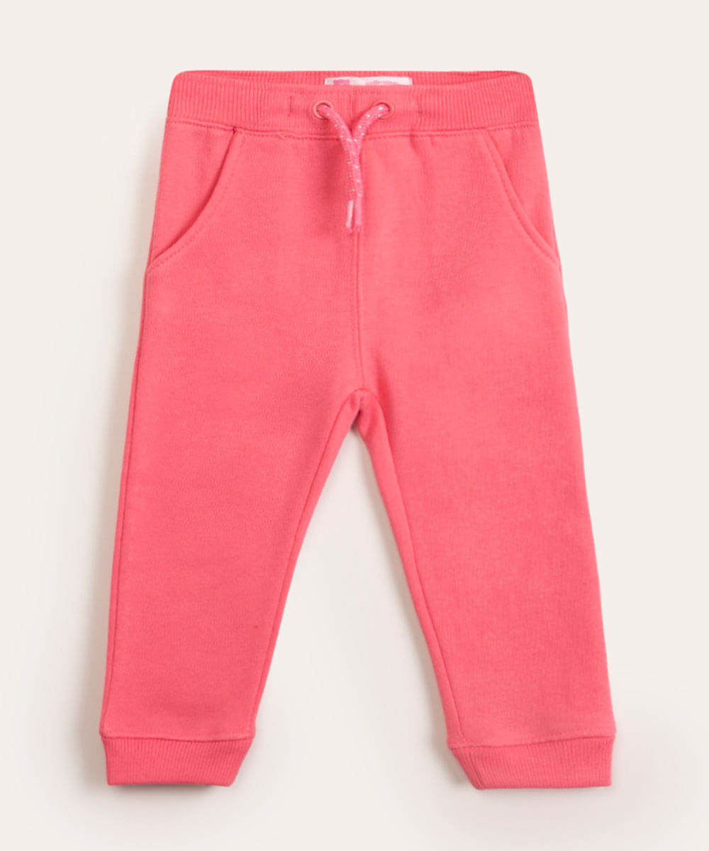 calça infantil de moletom básica rosa escuro