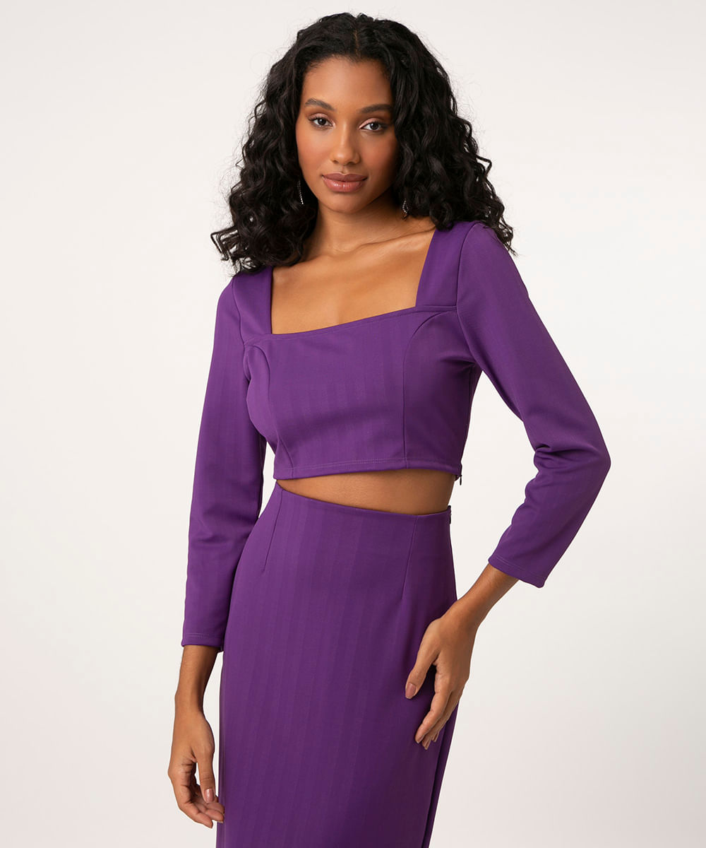 top cropped manga 3/4 roxo