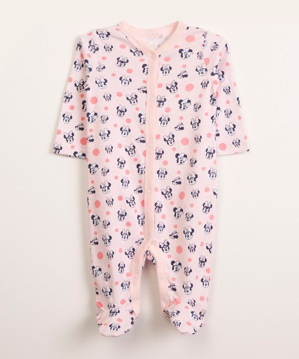 macacão infantil de algodão com pezinho minnie rosa claro 12-18