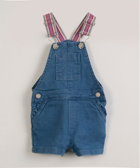 Jardineira Jeans de Festa Junina Infantil Alça Listrada Azul Médio