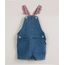 Jardineira Jeans de Festa Junina Infantil Alça Listrada Azul Médio