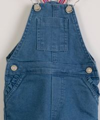 Jardineira Jeans de Festa Junina Infantil Alça Listrada Azul Médio