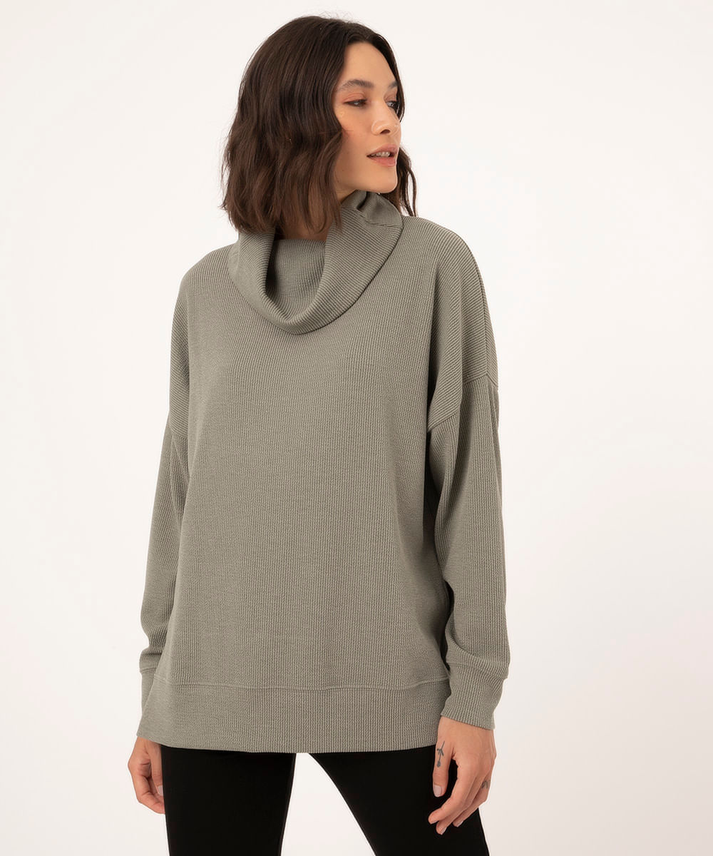 blusa de moletom texturizado oversized verde