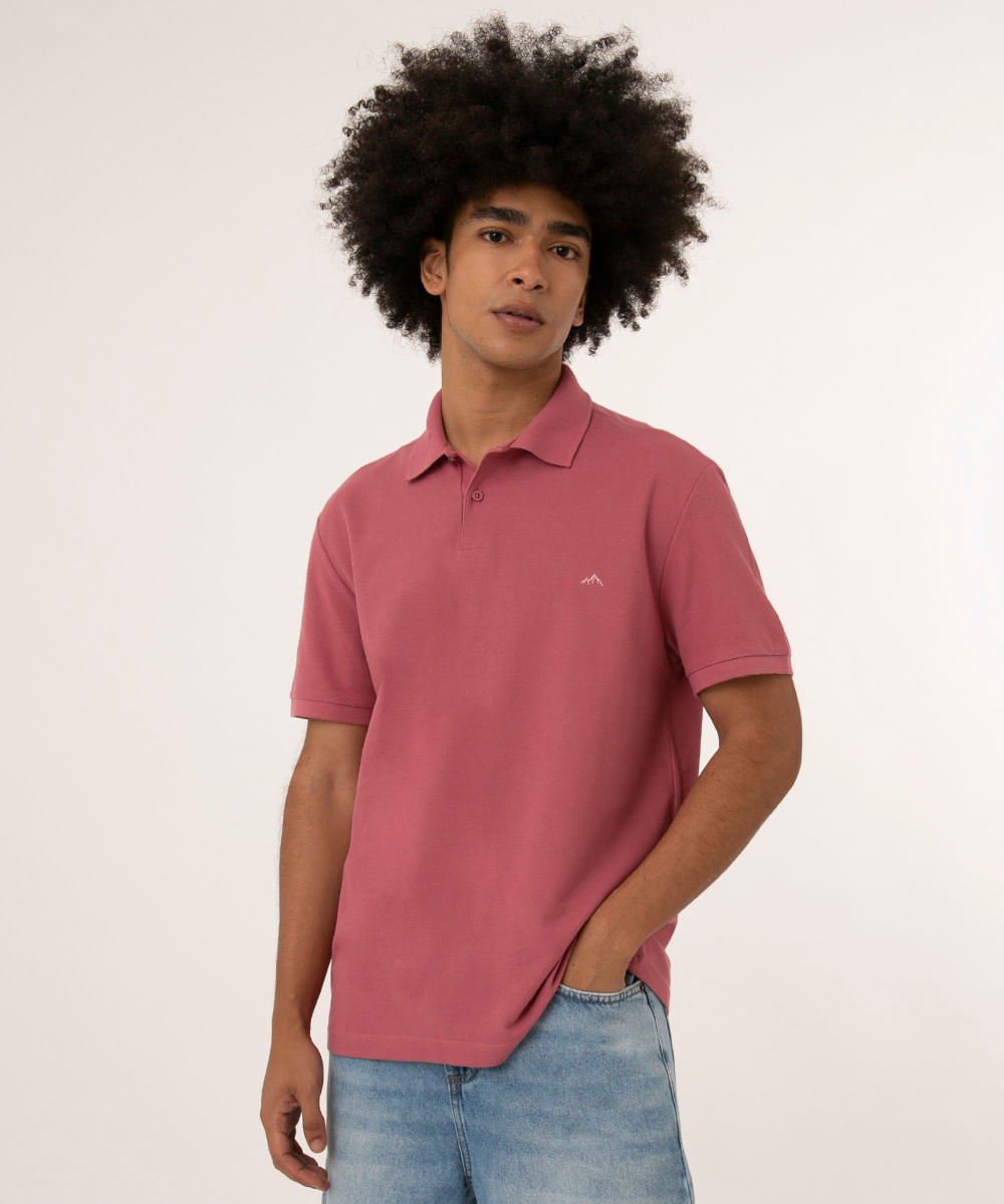 polo comfort básica de piquet rosa médio