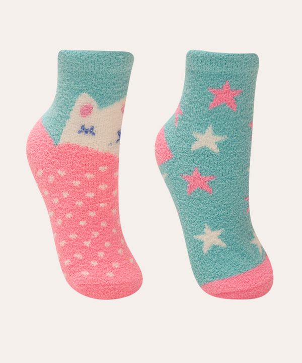 kit de 2 meias infantis cano médio gatinho multicor 24-29