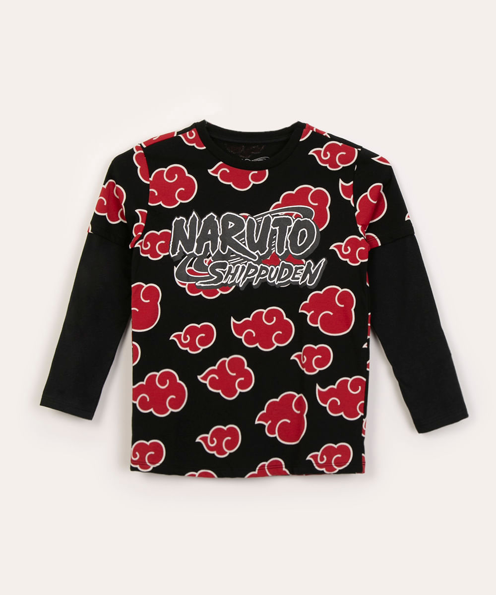 camiseta de algodão infantil naruto preta