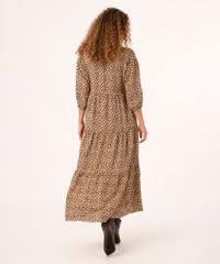 Vestido Longo De Viscose Manga Bufante Animal Print Caramelo vista de costas
