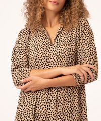 Vestido Longo De Viscose Manga Bufante Animal Print Caramelo