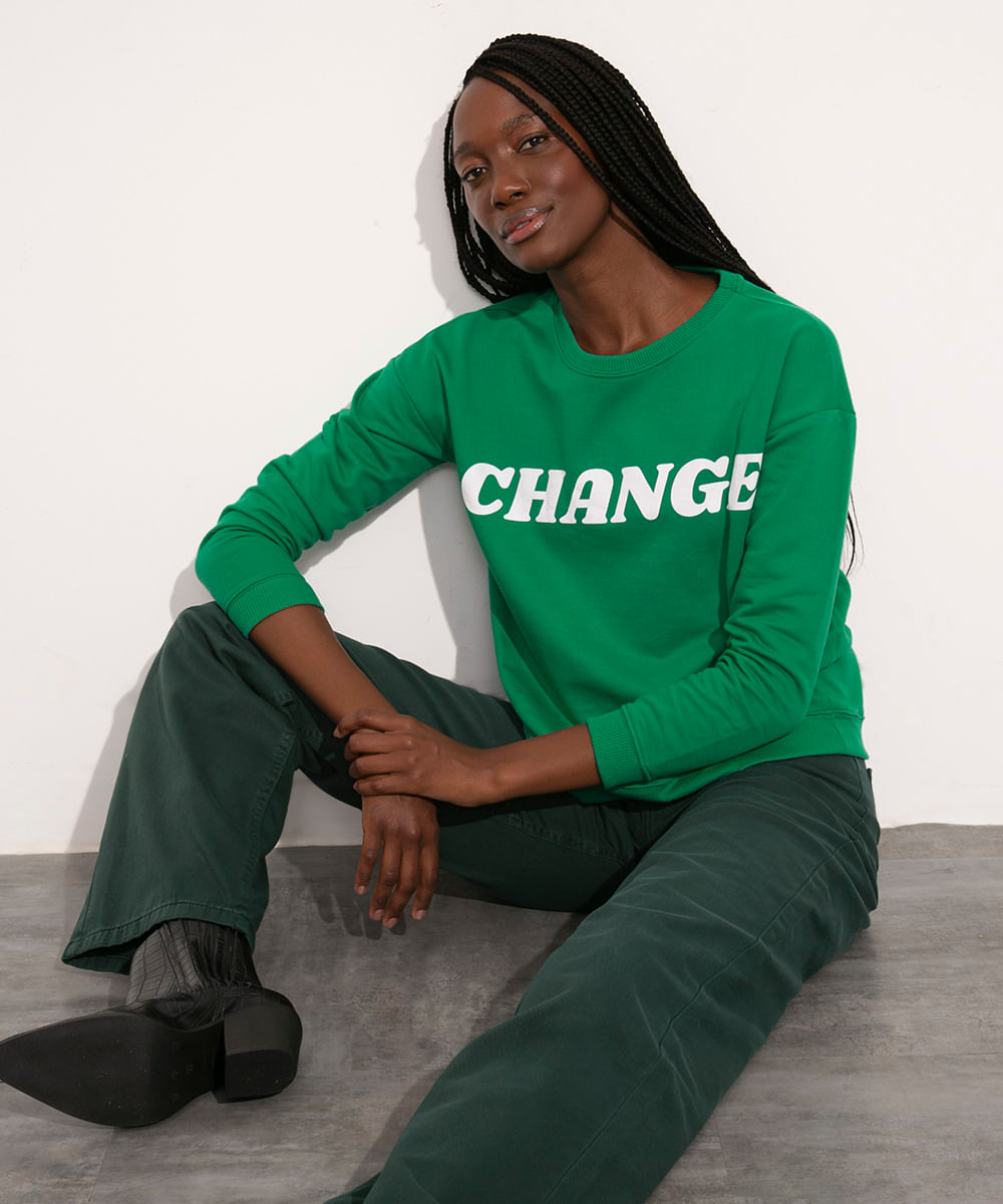 blusão oversized de moletom "change" decote careca mindset verde