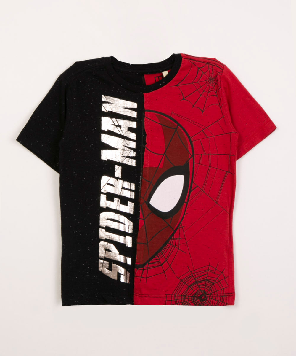 camiseta infantil manga curta homem-aranha vermelha