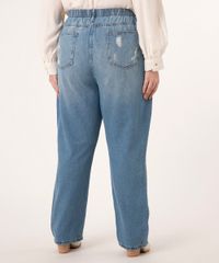 Calça Plus Size Mom Jeans Destroyed Azul Médio costas