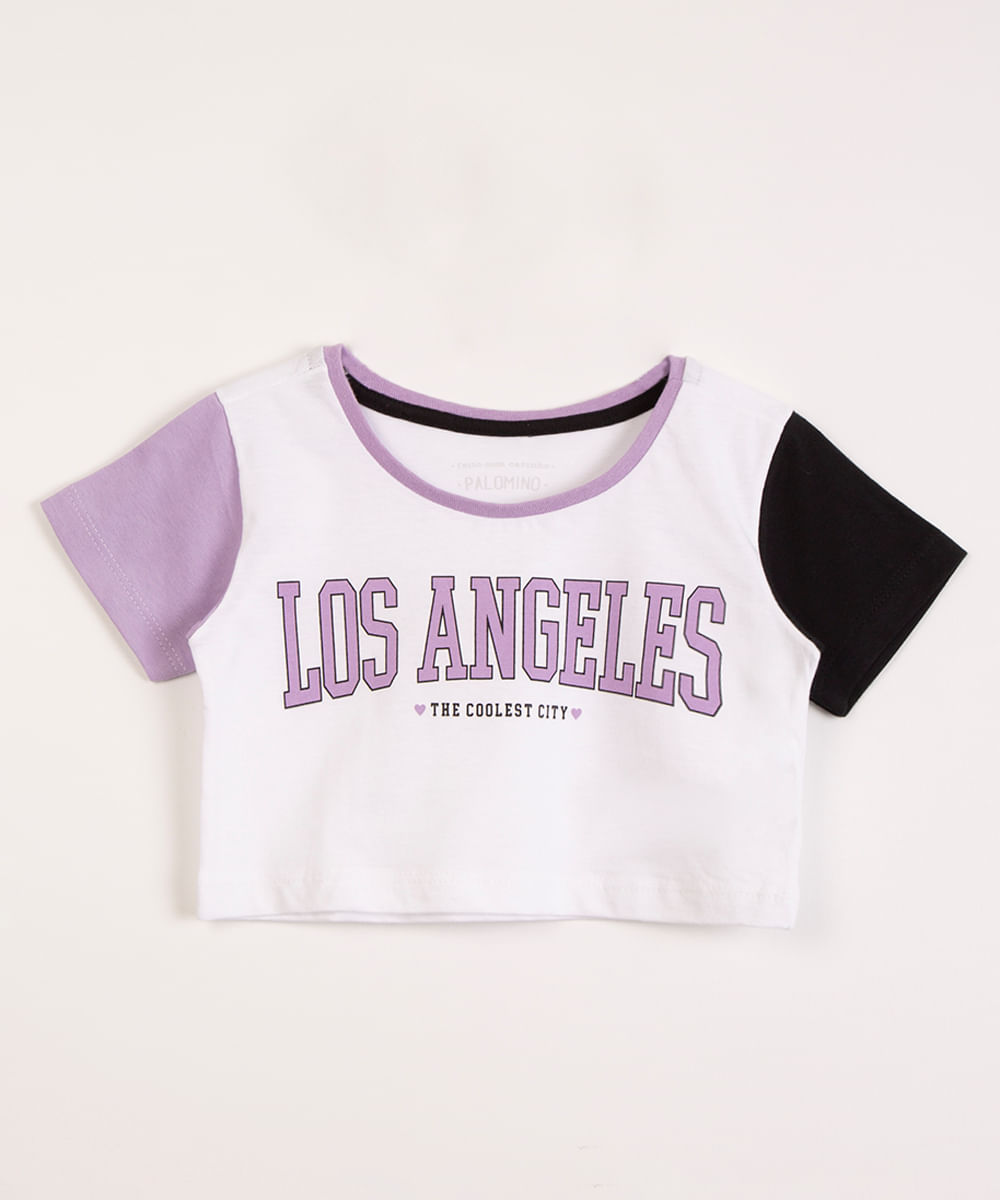 blusa infantil cropped manga curta los angeles off white