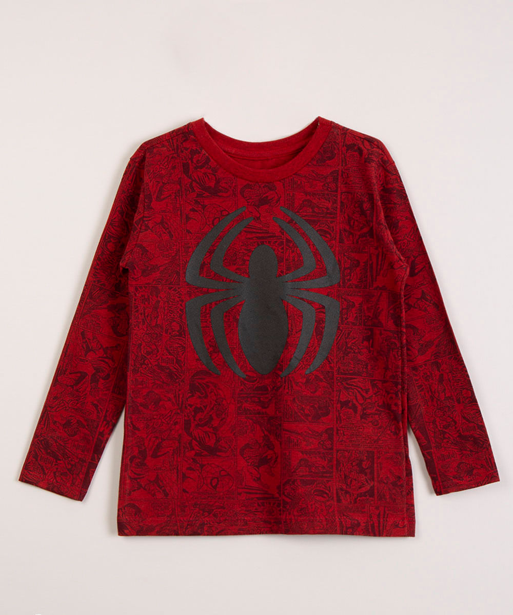 camiseta infantil manga longa homem aranha vermelho