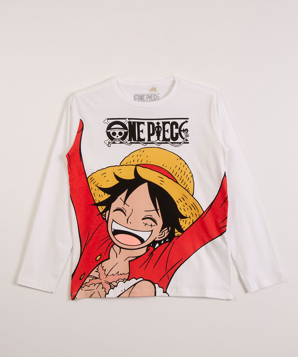 camiseta infantil manga longa one piece off white