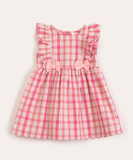 Vestido de Festa Junina Infantil Xadrez Rosa