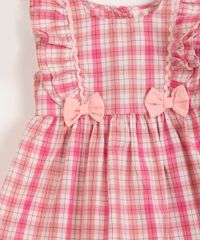 Vestido de Festa Junina Infantil Xadrez Rosa