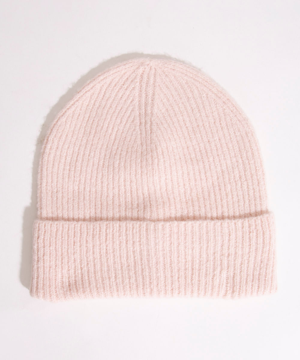 gorro de tricô canelado rosa