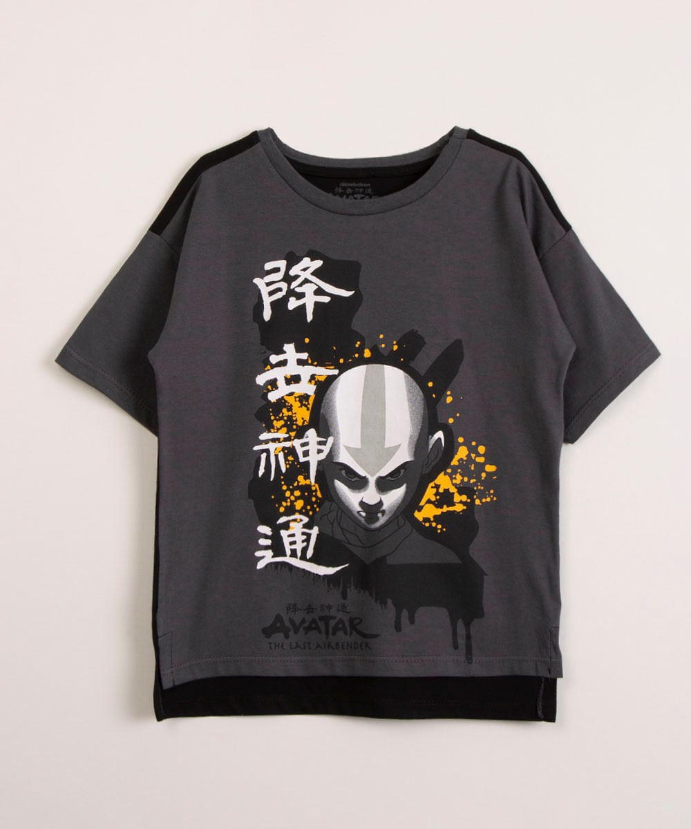 camiseta infantil de algodão avatar cinza mescla escuro