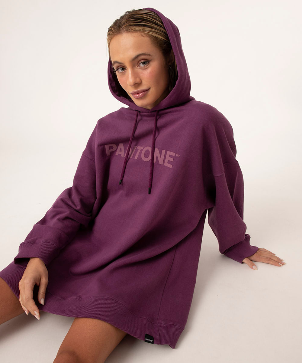 vestido de moletom com capuz pantone roxo