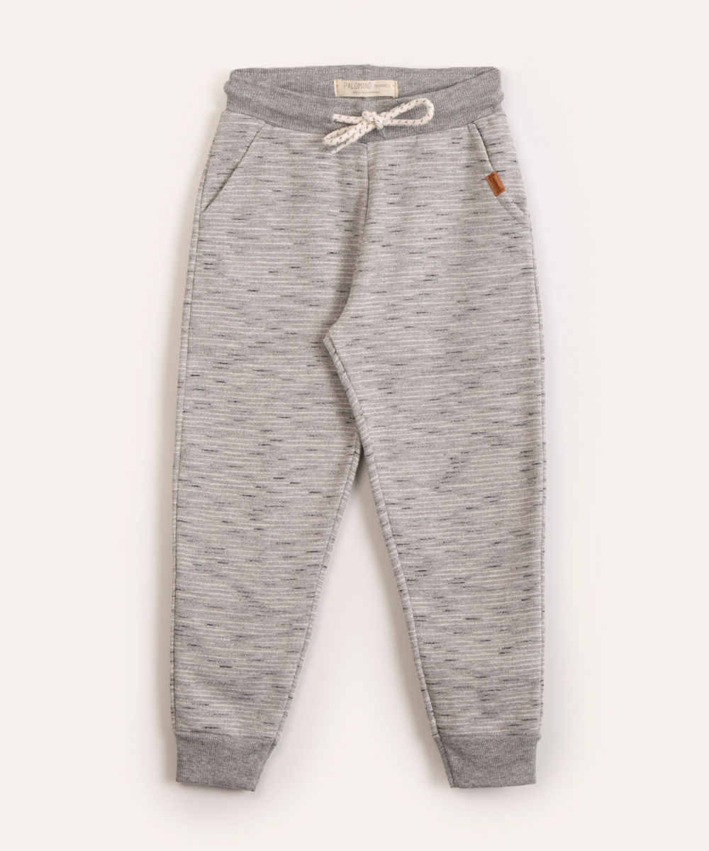 calça jogger infantil de moletom com cordão cinza mescla