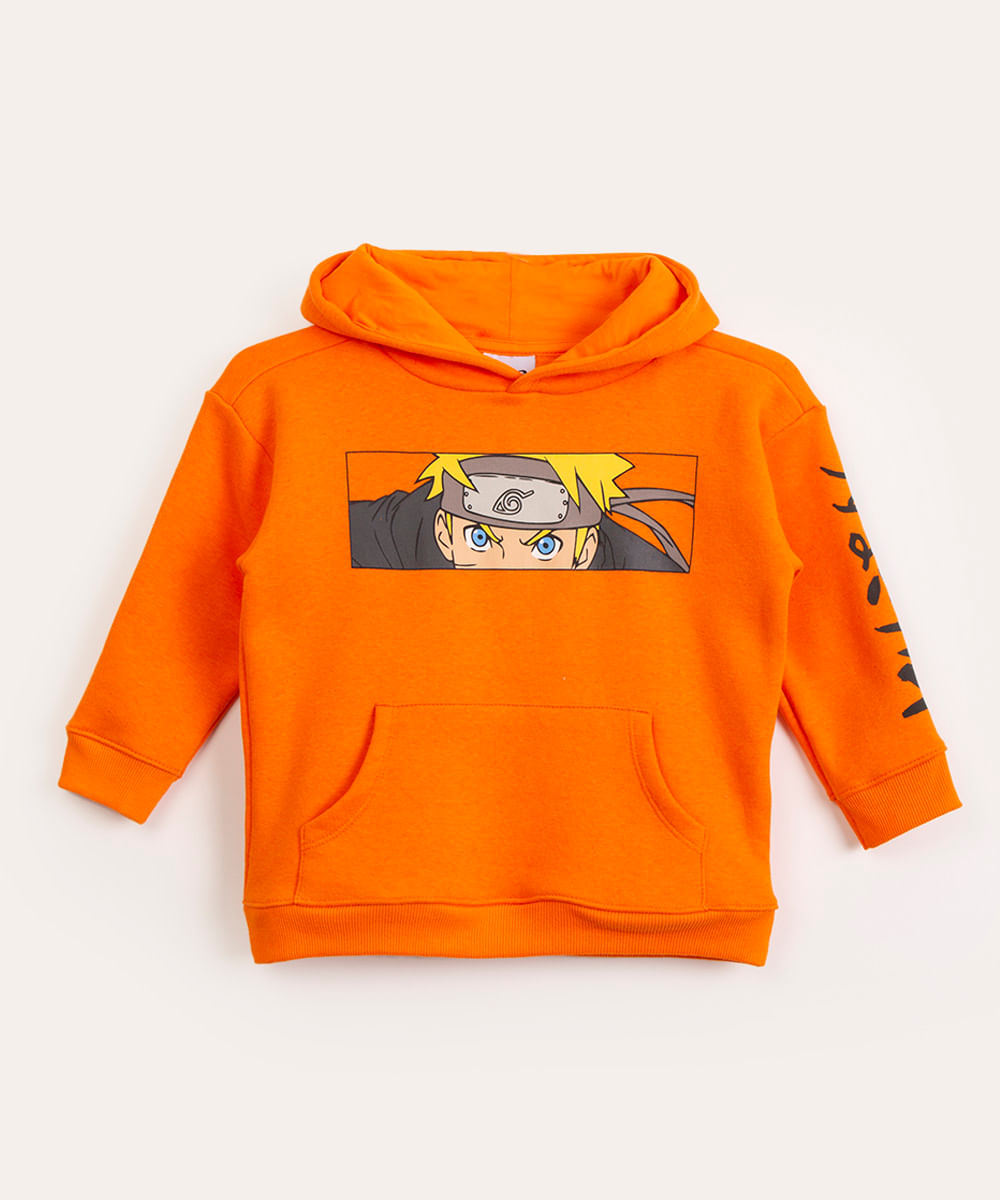 blusão infantil de moletom com capuz naruto laranja