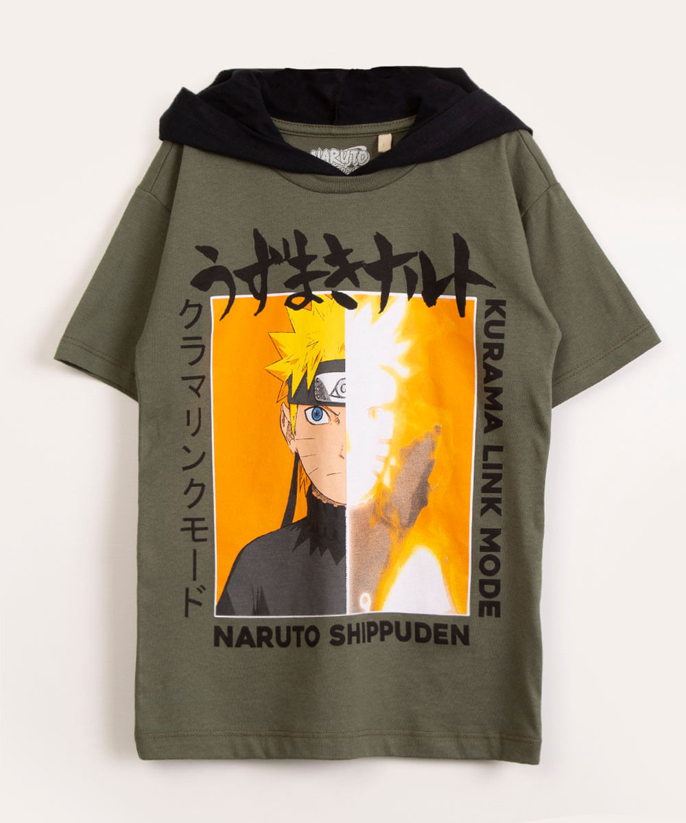 camiseta infantil com capuz naruto verde