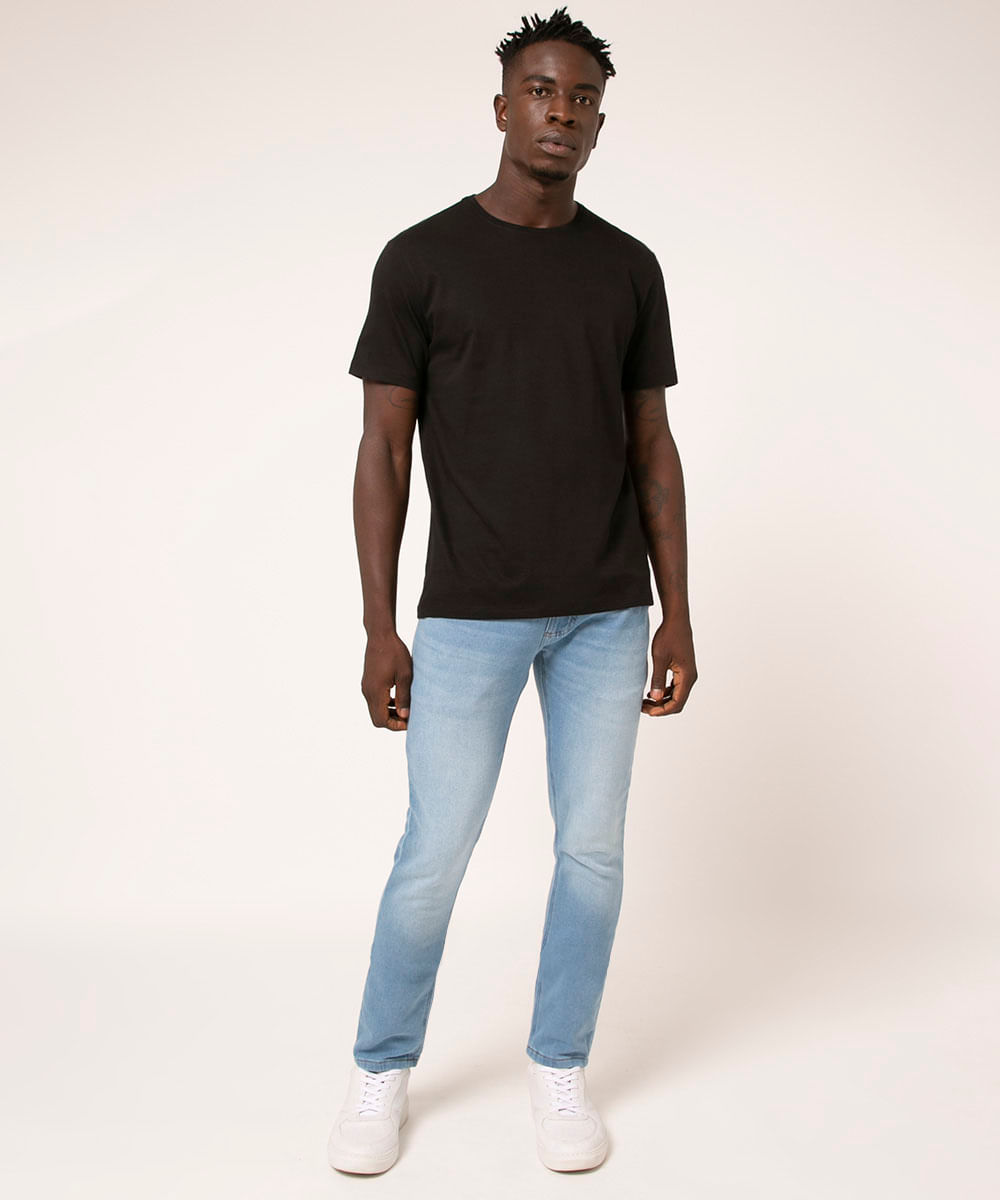 calça skinny jeans moletom azul médio