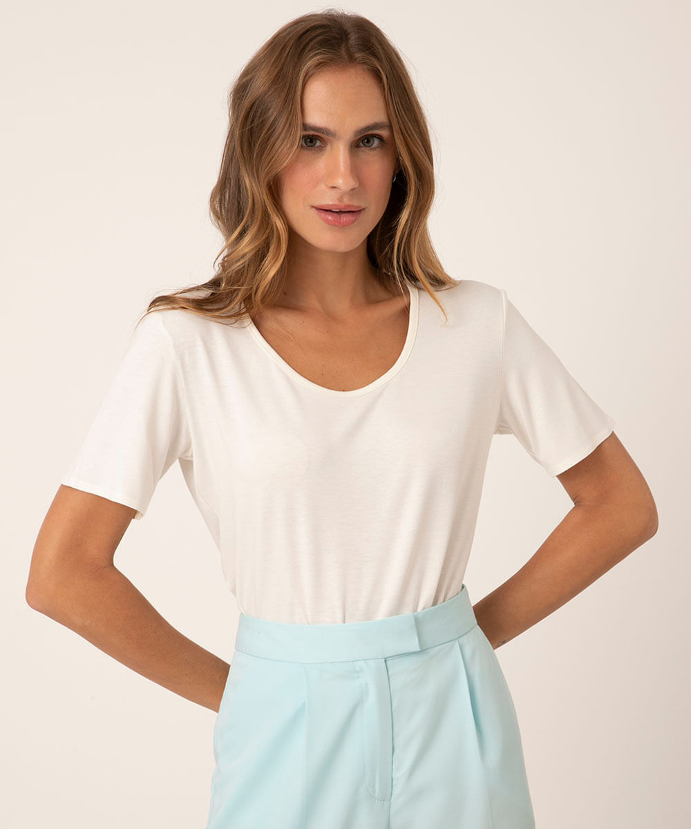 blusa básica manga curta verde militar - off white