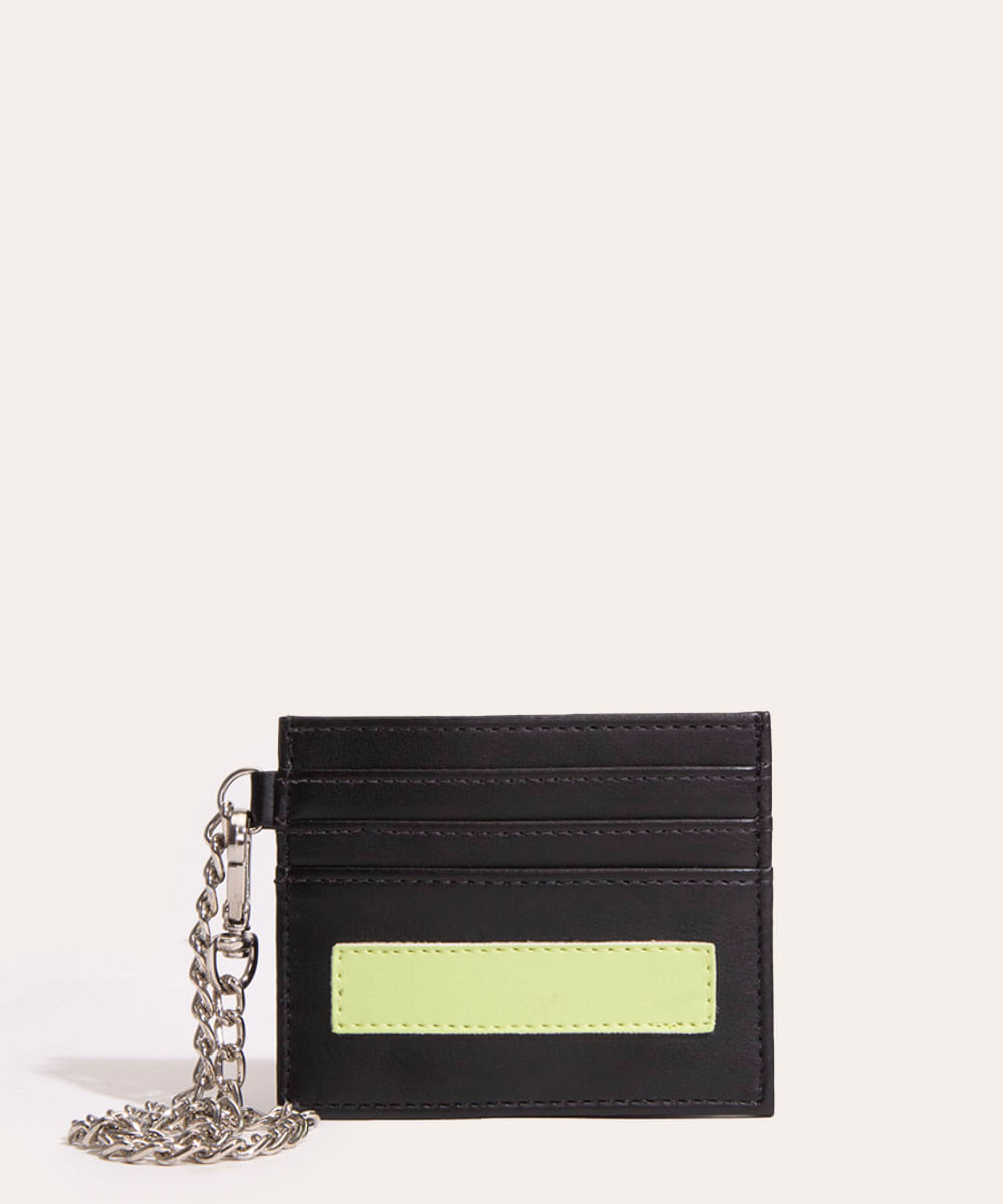 porta cartão com corrente preto