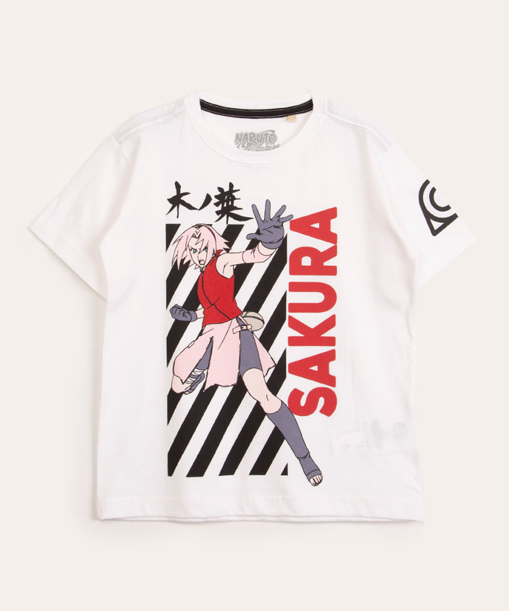 blusa infantil manga curta sakura off white