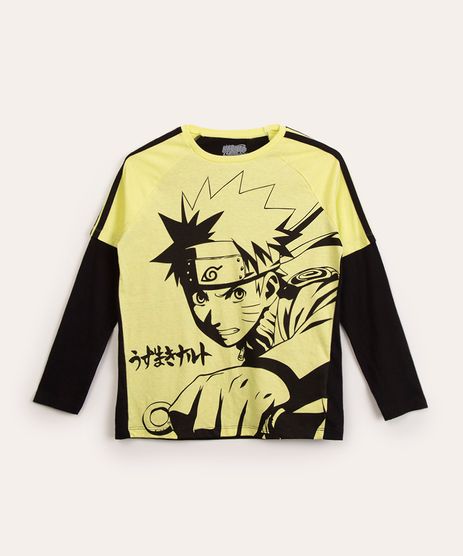 C&A Camiseta Juvenil Estampada Nuvens Naruto Manga Curta Preta 