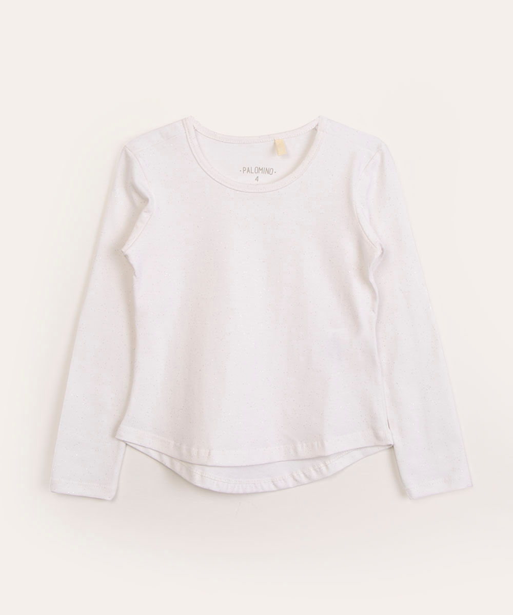 blusa infantil manga longa com brilho off white