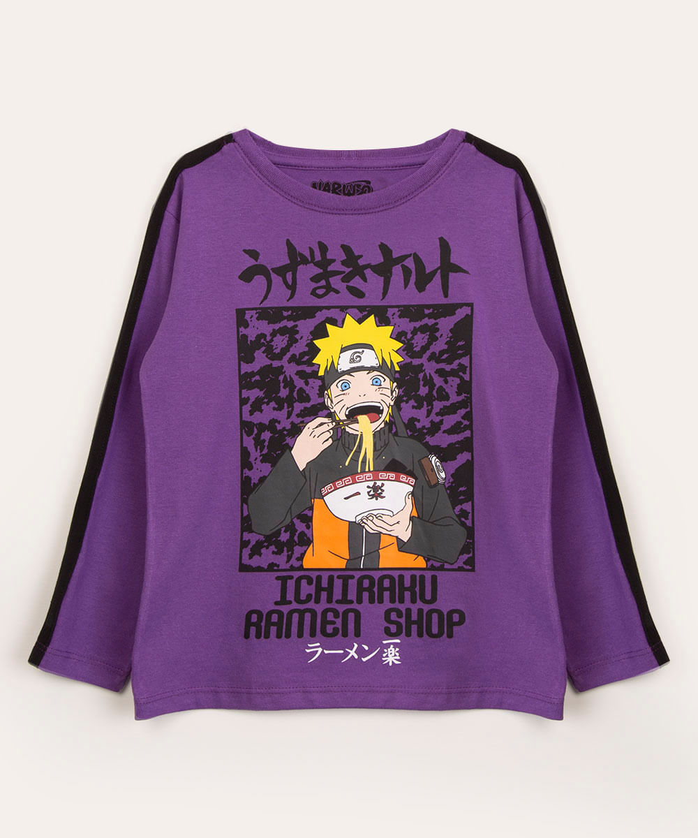 camiseta infantil de algodão com recorte naruto roxo