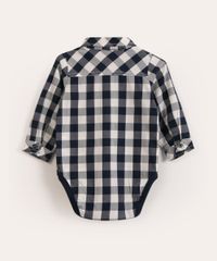 Body Camisa Manga Longa Xadrez de Festa Junina Infantil Azul Marinho costas Body Camisa Manga Longa Xadrez de Festa Junina Infantil Azul Marinho costas