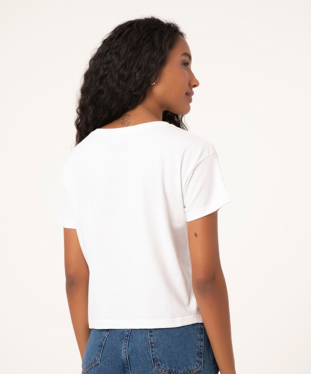 Blusa Feminina Stranger Things com Nó Manga Curta Decote Redondo Off White