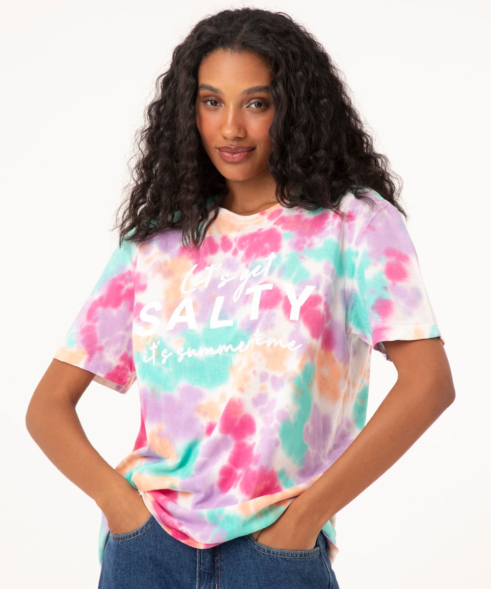 Blusa Feminina Hype Beachwear Tal Mãe Tal Filha Estampada Tie Dye Manga Curta Decote Redondo Multicor