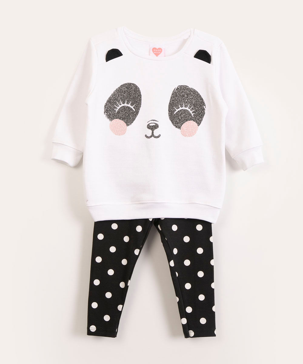 conjunto infantil de moletom panda off white