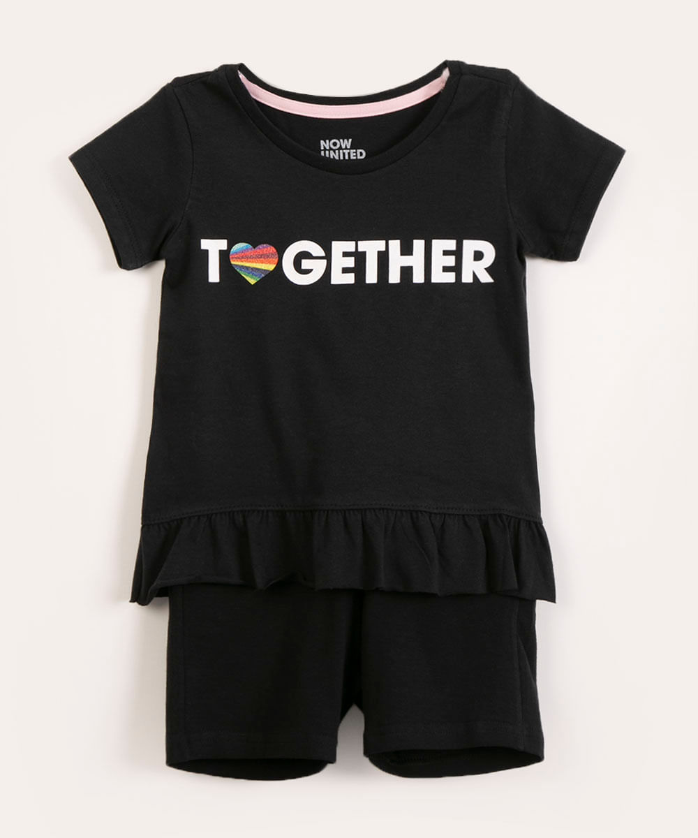 conjunto infantil de algodão now united preto