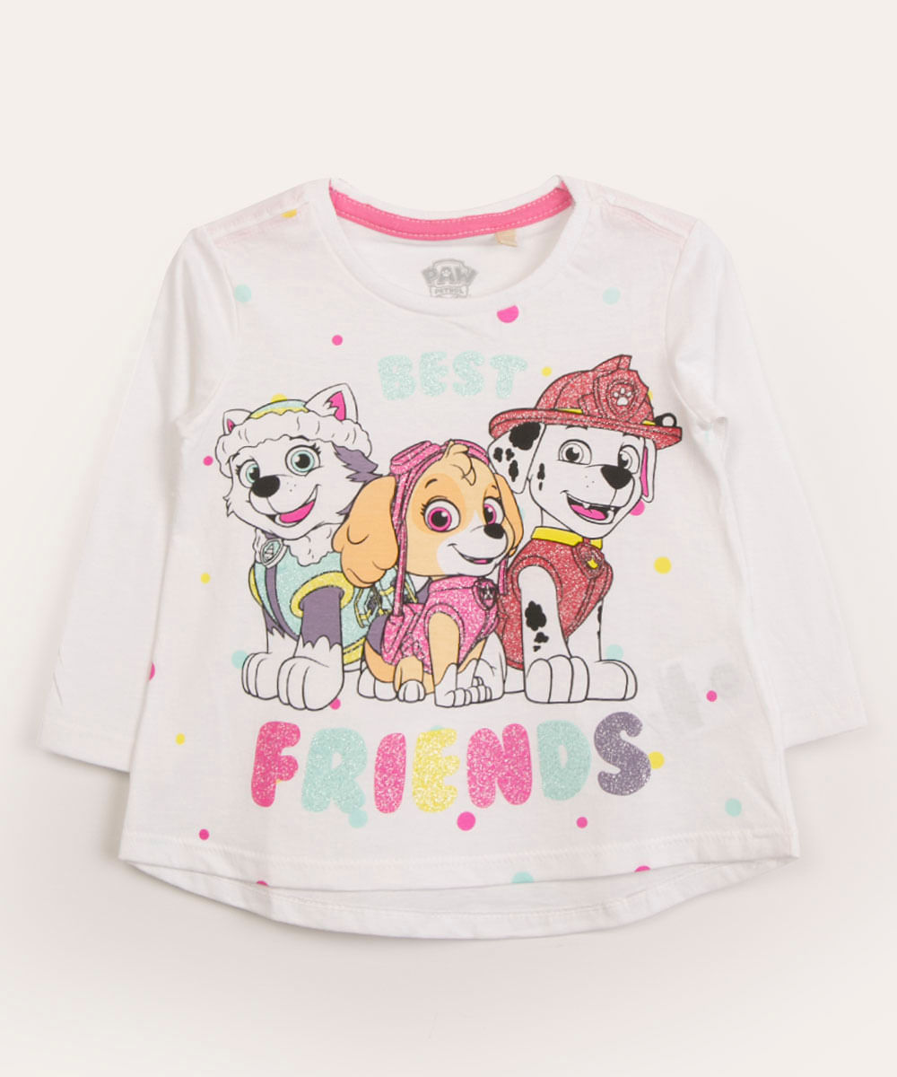 camiseta infantil manga longa patrulha canina off white