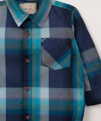 Camisa Estampada De Festa Junina Infantil Com Bolso Azul detalhe bolso