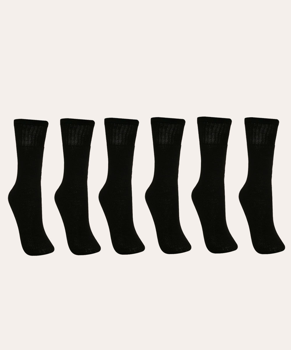 kit de 6 pares de meias masculinas cano longo preta