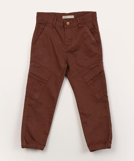 Calça Jogger de Sarja Cargo Infantil Marrom Calça Jogger de Sarja Cargo Infantil Marrom