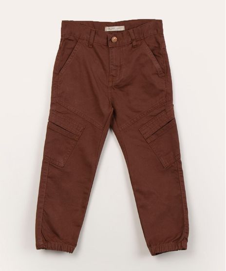 Calça Jogger de Sarja Cargo Infantil Marrom