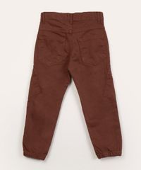 Calça Jogger de Sarja Cargo Infantil Marrom vista traseira