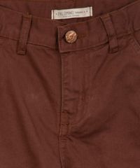 Calça Jogger de Sarja Cargo Infantil Marrom detalhe botão