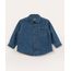 Camisa Jeans Manga Longa Infantil com Bolso Azul Médio